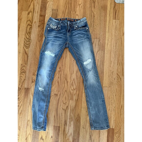 Rock Revival Jeans Womens 26 Blue Betty Straight Distressed Embroidered Pockets - Picture 1 of 7